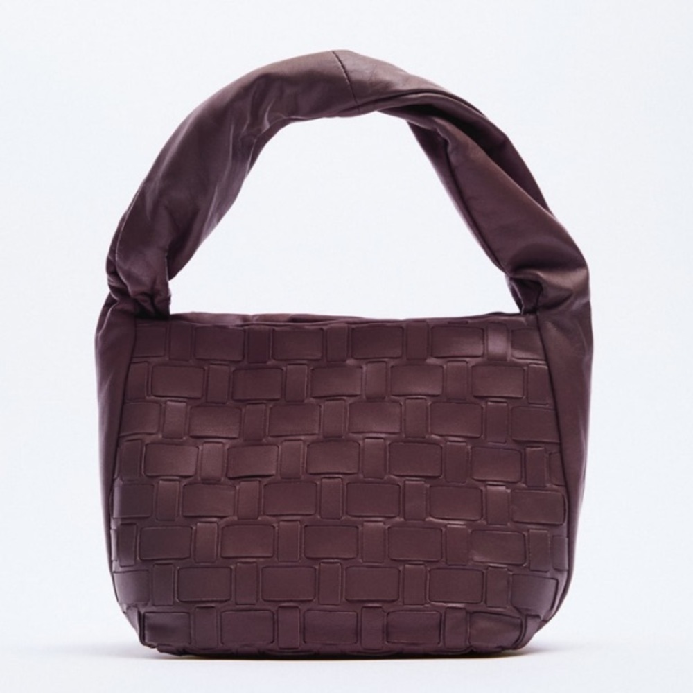 Zara Woven Leather Bucket Hand Bag
